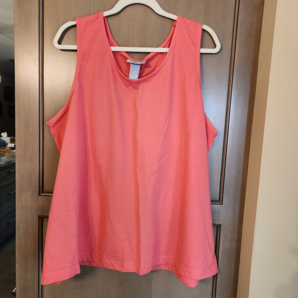 Liz & Me Essentials Womens 2X Coral‎ Pink Sleeveless Tank Top Plus Size